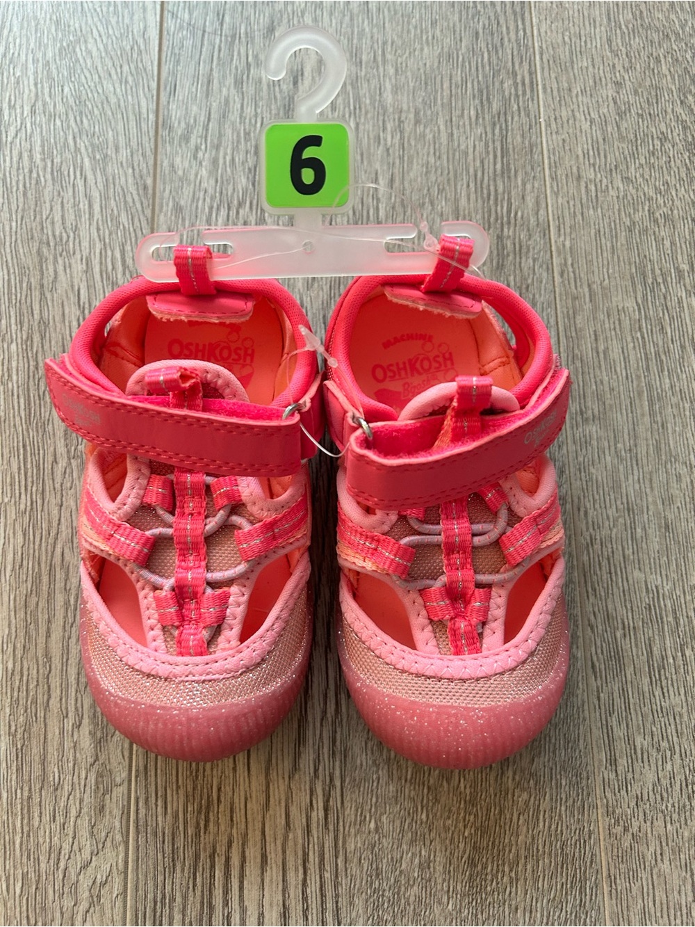 OshKosh B'gosh Girls Pink Coral Hook-and-Loop Sport Sandals